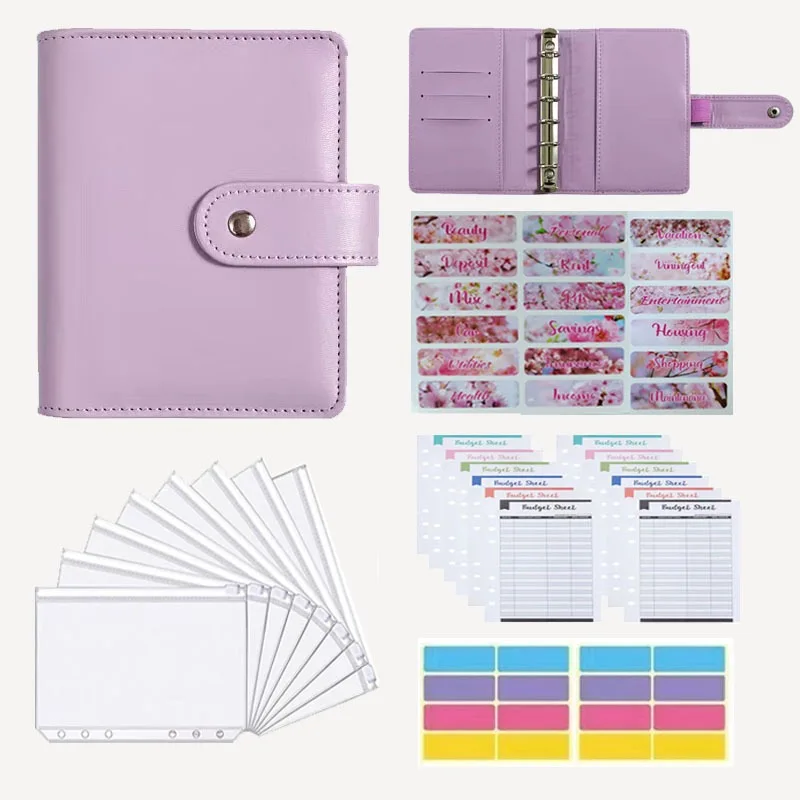 A7 Budget Binder Set - Mini Money Organizer for Cash Saving,  Stuffing Envelope System with Binder Pockets, Sheets and Stickers