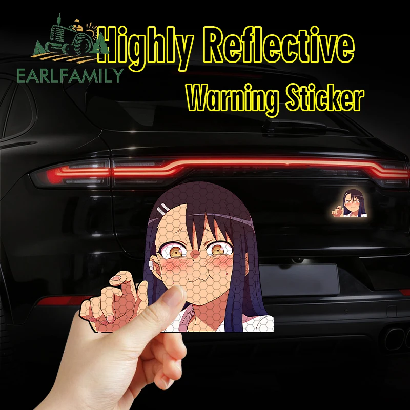 EARLFAMILY Reflective Hayase Nagatoro Peeker Car Stickers Anime Blush Popular Girl Decals Scratch Proof Glass Accessories