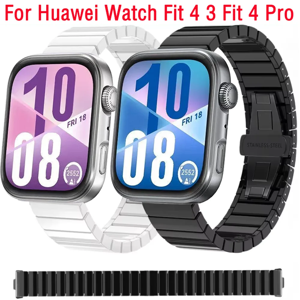 

Керамический + металлический ремешок для часов Huawei Watch Fit 4, подходит 3, браслет с пряжкой-бабочкой, браслет для часов Huawei Fit 4 Pro, аксессуары