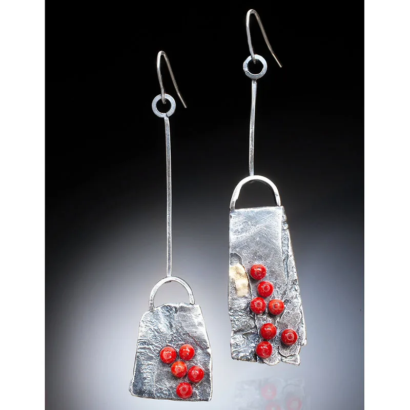 Vintage Drop Earring For Women Classic Silver Color Red Coral Asymmetric Lock Bag Shape Hook Jewelry women