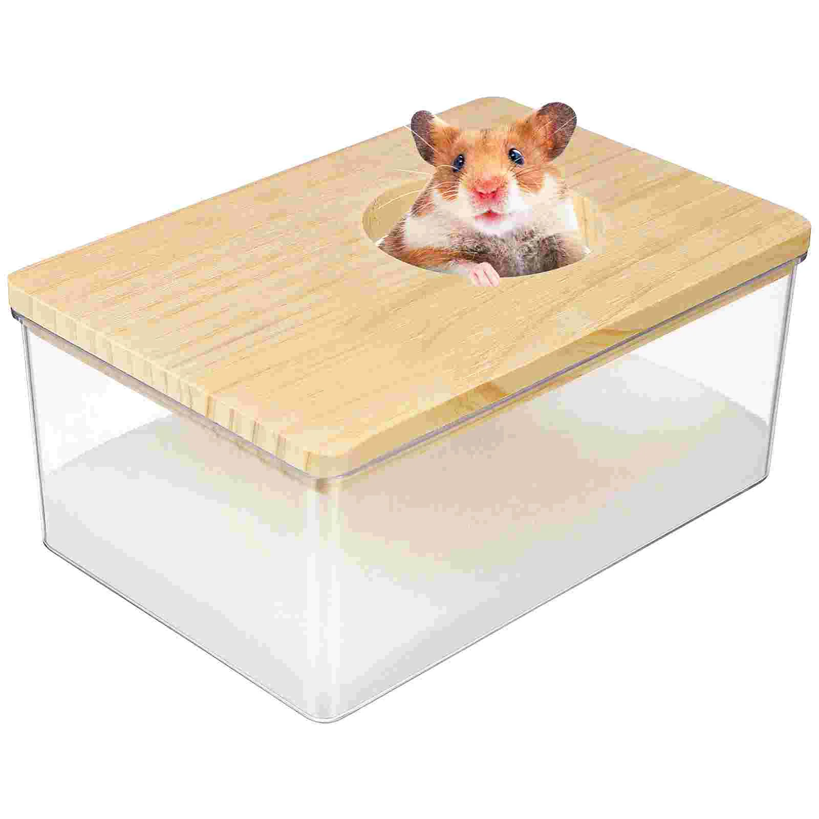 

Hamster Sandbox Golden Bath Tank with Lid Cover Container Tub Airtight Filter for Travel Soap Chinchilla House Pet Dust