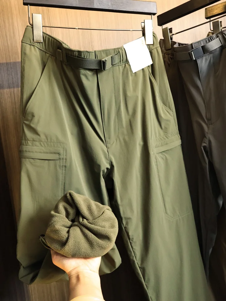 

Утепленные мужские повседневные брюки Thiened Fce для активного отдыха, прямого кроя, осенне-зимние, модные, городские, дышащие, однотонные, износостойкие.