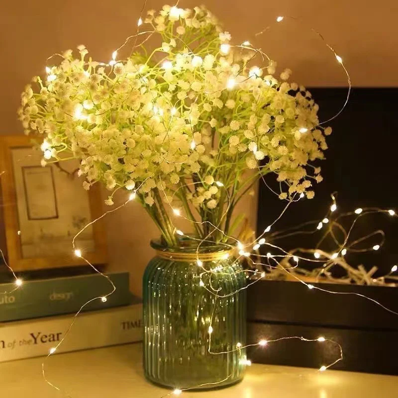 10Pcs With Battery 2Meter Copper Wire LED String Lights led lights Holiday lighting Fairy Garland For Christmas Tree Party Decor