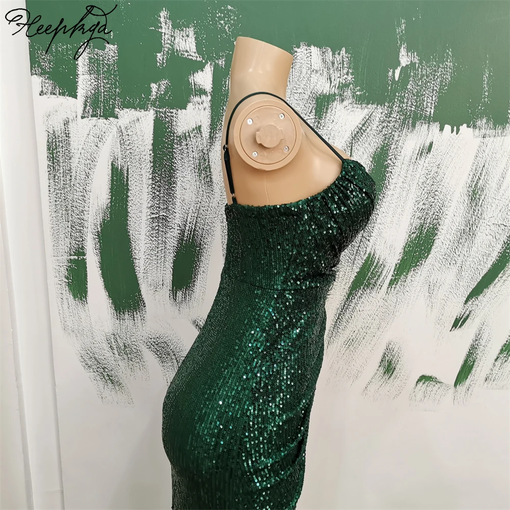 Dark Green Long 2024 Formal Evening Dress High Split Strapless Stretched Sequin Mermaid Wedding Party Gowns Dropshipping