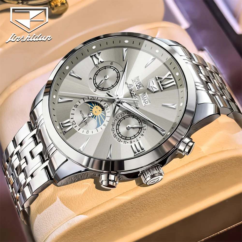 

Часы JSDUN, мужские автоматические механические часы с вечным календарем и фазами Луны, спортивные часы для мужчин, оригинальные роскошные часы 8860