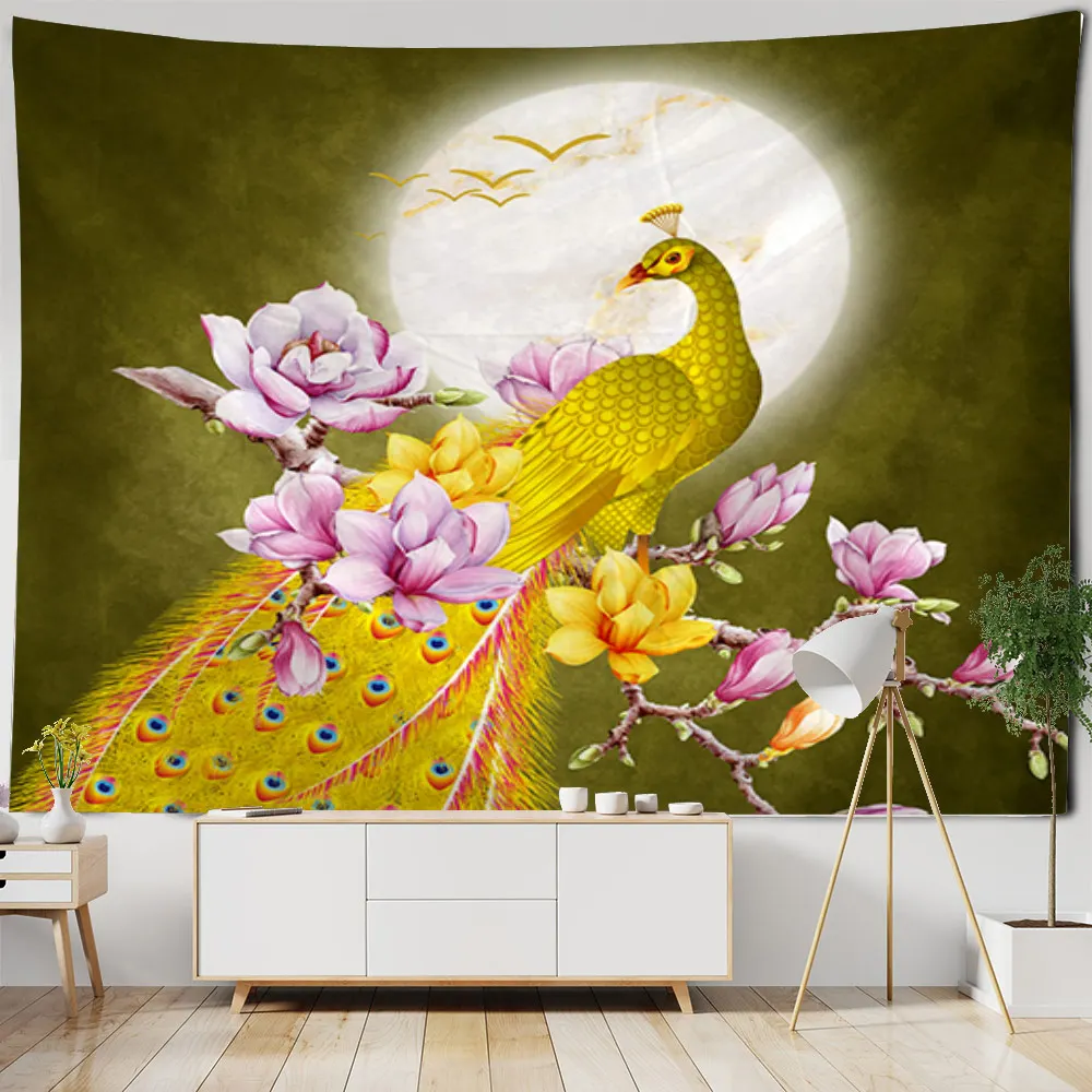 

Animal Peacock Flower Bird Landscape Wall Hanging Tapestry Art Deco Blanket Curtain Hanging Home Bedroom Living Room Decoration