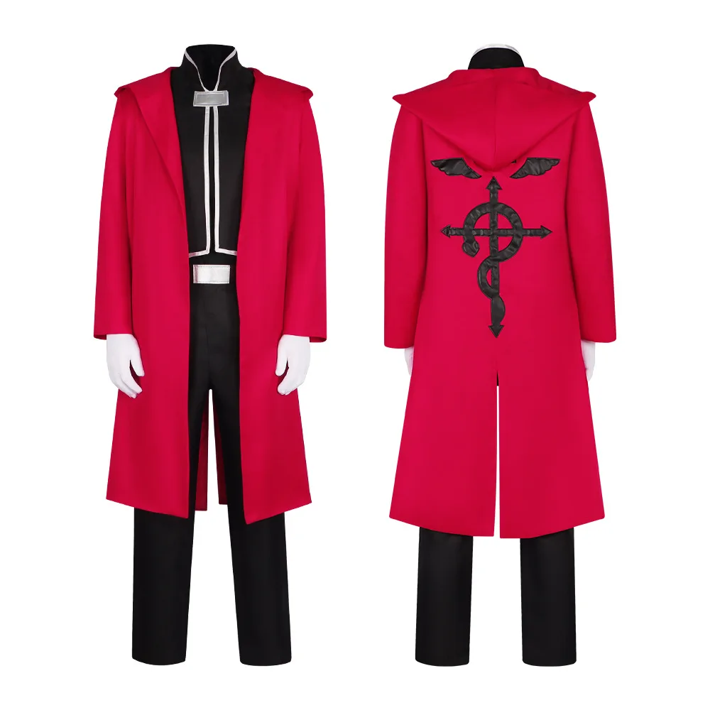 Edward Elric Cosplay Costume Anime Fullmetal Alchemist Uniform Adult Men Red Cape Top Pants Suit Halloween Role Play Outfit