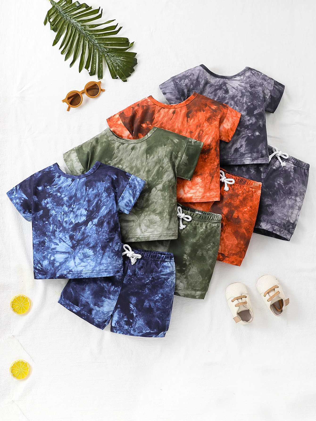 Summer Baby Boys Clothing Set Tie-Dye Short Sleeve Tee & Drawstring Elastic Waist Shorts 8Pcs Casual Playwear Infant Toddler Kid