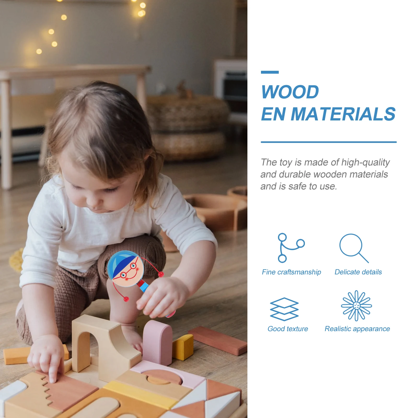 

Attractive Toddler Wooden -drum Cognitive Plaything Interactive Infant Hand-cranking