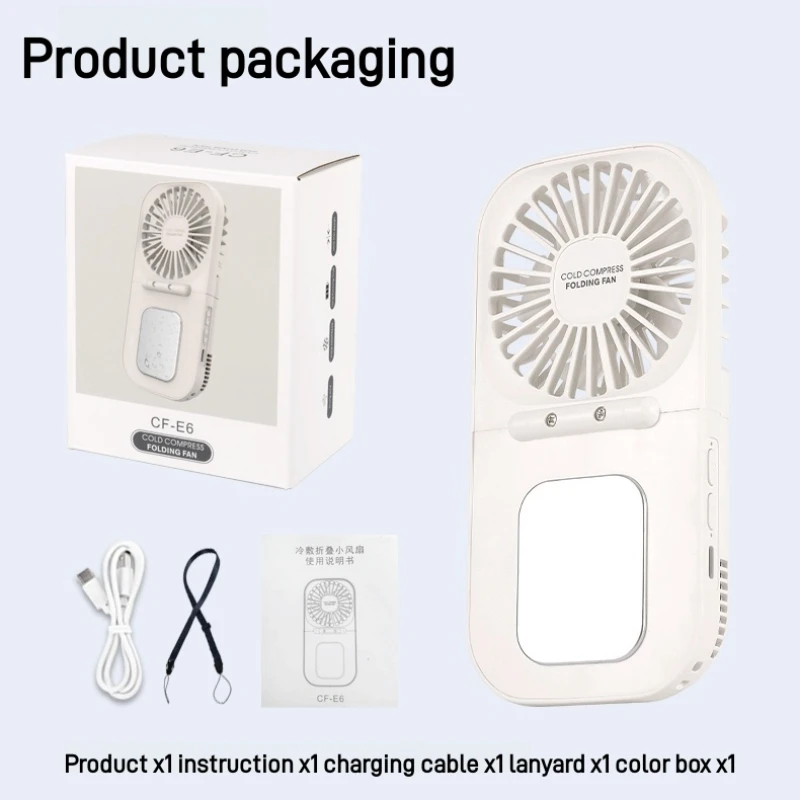 Portable Outdoor Handheld Fan Hanging Neck Fan Cold Compress Fan USB Rechargeable 2000mA Battery Powered 180° Folding Air Cooler