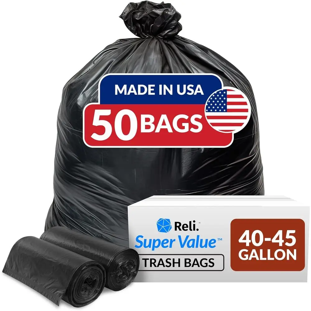 

40-45 Gallon Heavy-Duty Trash Bags | 50 Count | Ideal for Large Waste Disposal (Black)