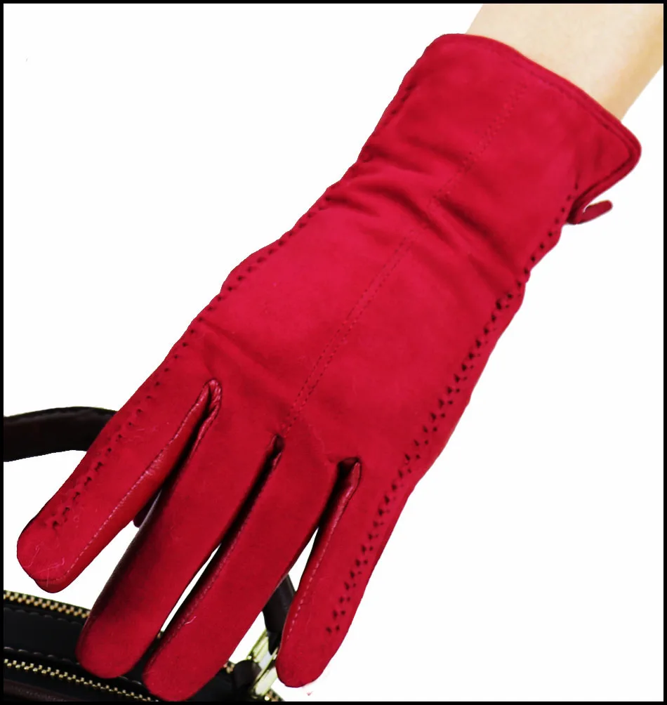 Leather Gloves Women\'s Sheepskin Suede Gloves Frosted Leather Autumn and Winter Thin and Thick Warm Knitted Lining Fashion New