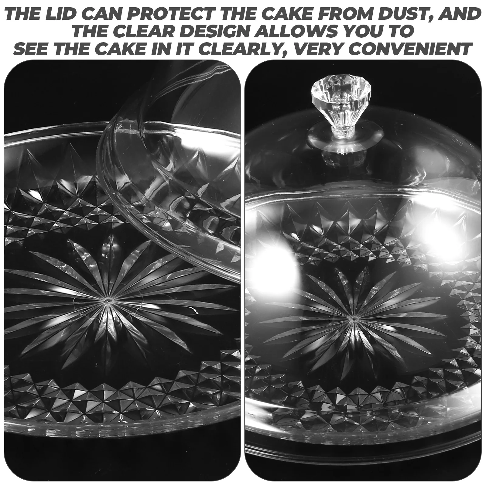 

Clear Cake Stand Dome Lid Food Grade Safe Cake Display Tray for Party Wedding Dessert Serving Plate Dessert Tray