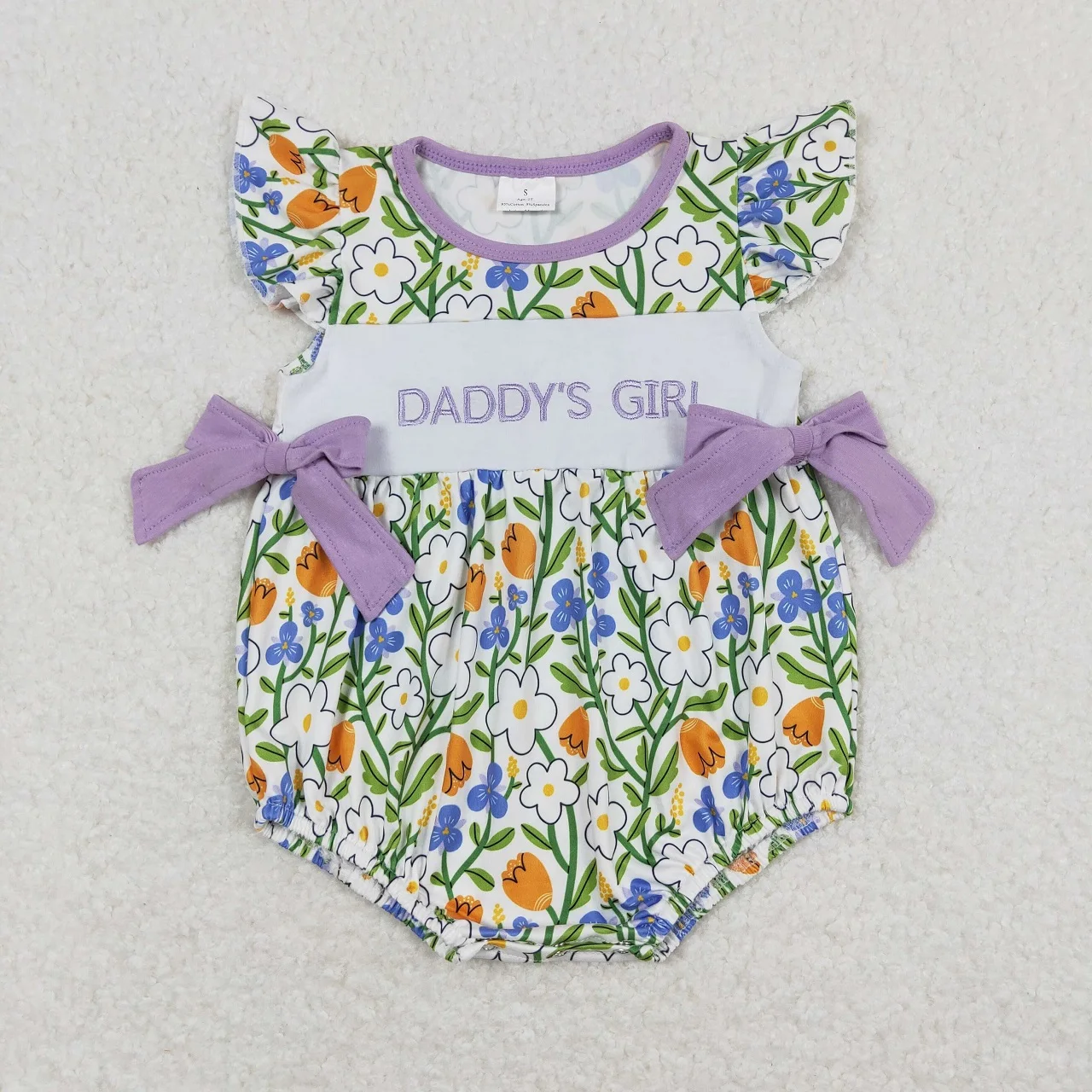 Wholesale Newborn Floral Romper Baby Girl Summer Embroidery Daddy\'s Flower Jumpsuit Kids Toddler Bubble One-piece Clothing