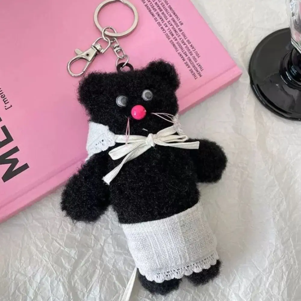 Black Apron Bear Bear Plush Keychain PP Cotton Plush Stuffed Apron Bear Plush Doll Cartoon Fluffy Bear Plush Pendant