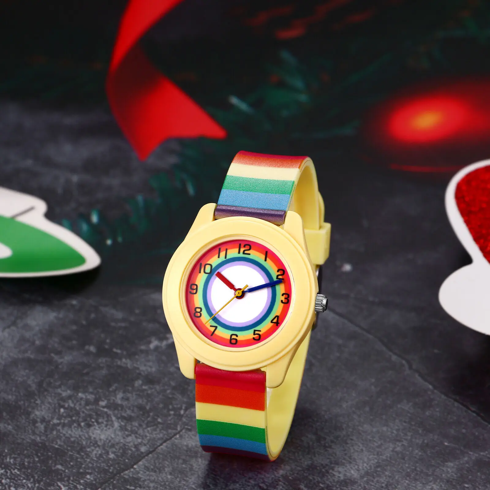 LANCARDO-Montre-bracelet en caoutchouc de silicone pour enfants, couleur arc-en-ciel MSI, jolie montre de sport de beauté, cadeau de Noël pour garçons et filles, mode