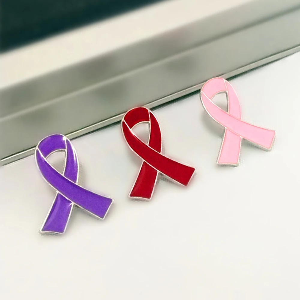 Fashion Breast Cancer Awareness Enamel Lapel Pins Pink Ribbon Glitter Filled Women'S Brooches Pins Wholesale Fundraisers Events