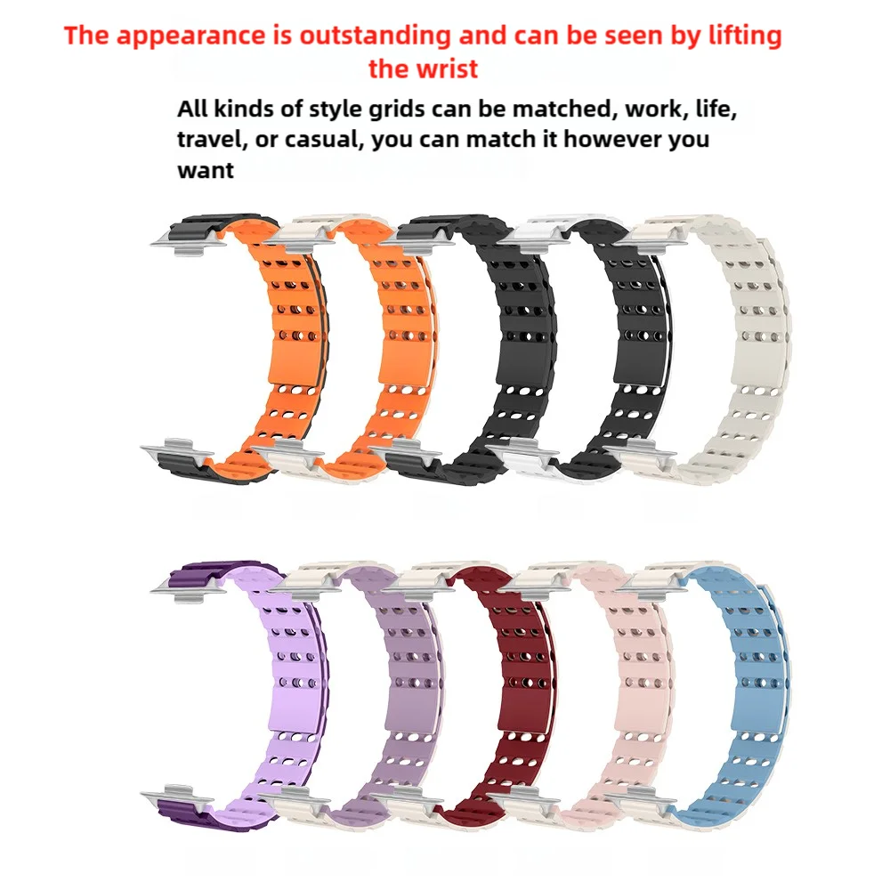 حزام ساعة مغناطيسي لساعة Huawei Fit3 Band Air Hole من السيليكون الناعم سريع الإصدار، سوار معصم رياضي قابل للتنفس