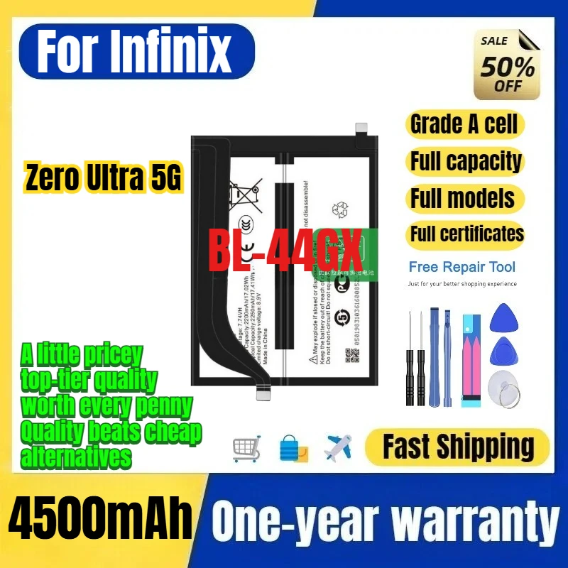 BL-44GX for Infinix Tecno Zero Ultra 5G Phone Battery 0 Cycle  High Capacity Battery Replacement Bateria Grade A Cell with Tools