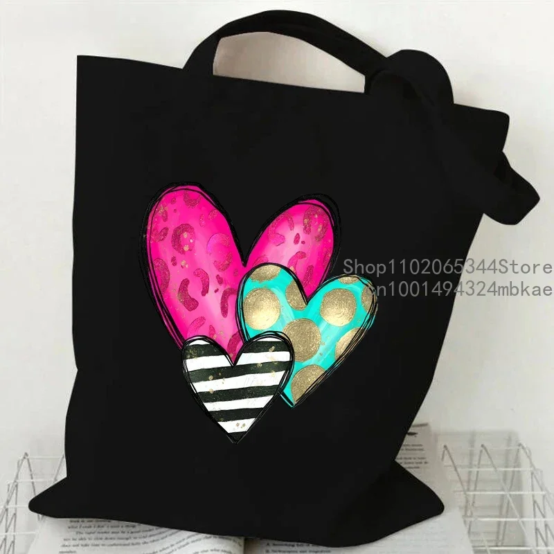 Korea Ulzzang Ins Heart Shoulder Bag Women Harajuku Art Vintage Canvas Tote Bag Large Capacity Casual Shopper Bags Teen Handbag