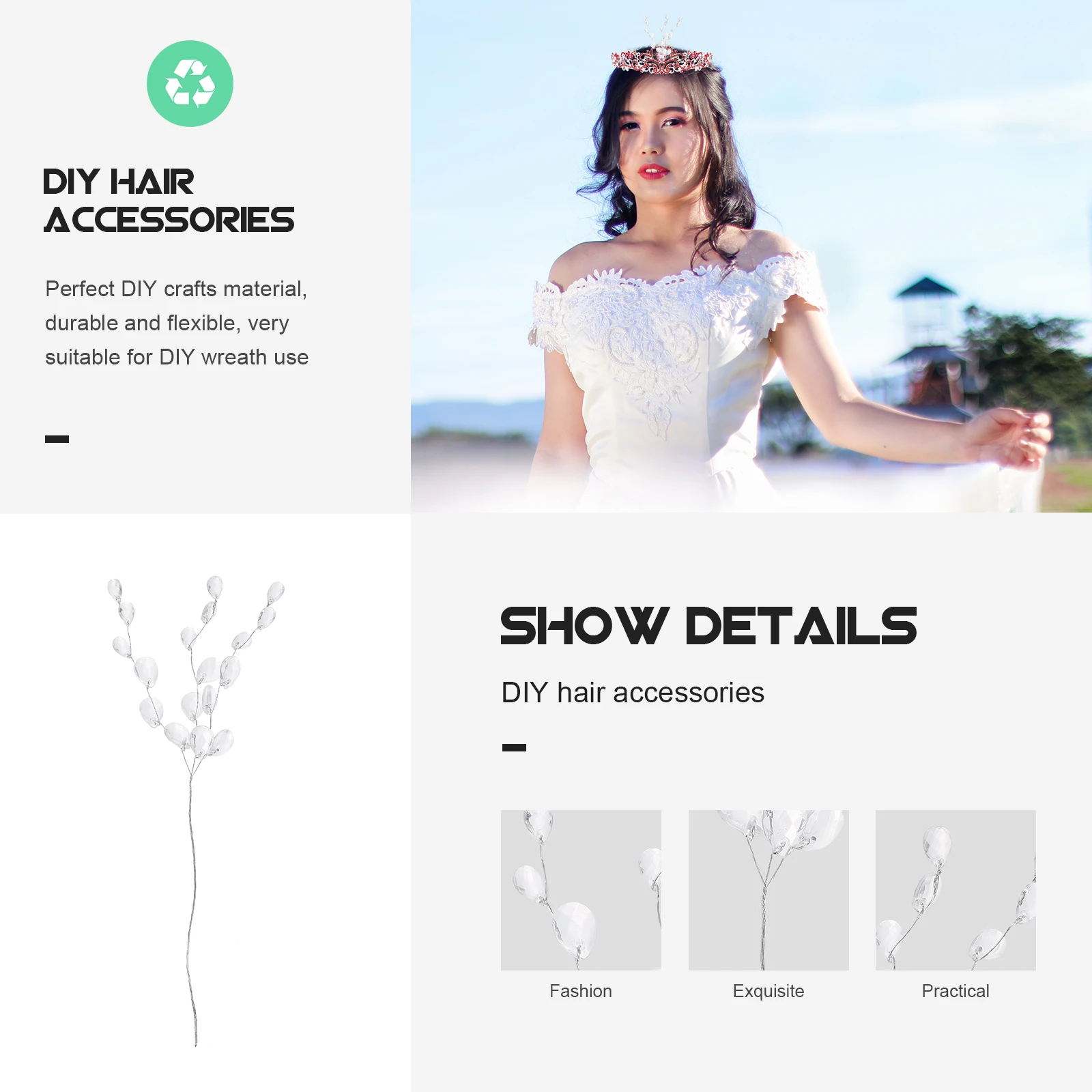 

50pcs DIY Wreath Material Acrylic Flower Branch Artificial Stem Wedding Party Decor Making Jewelry Wreaths