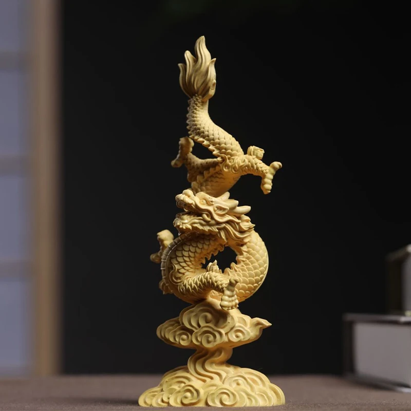 Boxwood Dragon Statue Chinese Auspicious Beast Solid Wood Carving Home Porch Ornaments Room Office Tabletop Car Decor Crafts - Image 5
