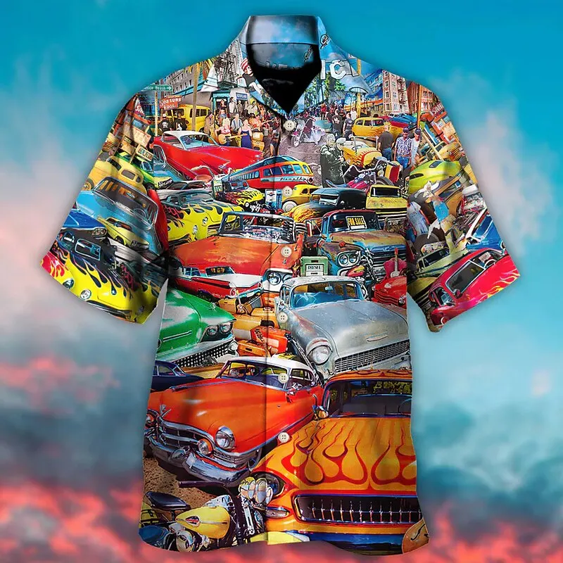 Summer Hawaiian Shirt Men\'s Shirt Car Outdoor Street Button Clothing Fashion Designer Casual Comfortable Breathable