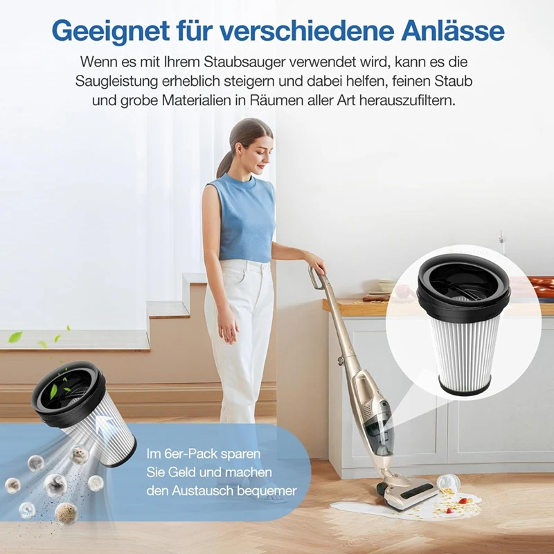 6 sztuk filtry zamienne dla Grundig VCH9829 VCH9832 VCH9630 VCH9631 VCH9632 2 in1 odkurzacz ręczny bezprzewodowa