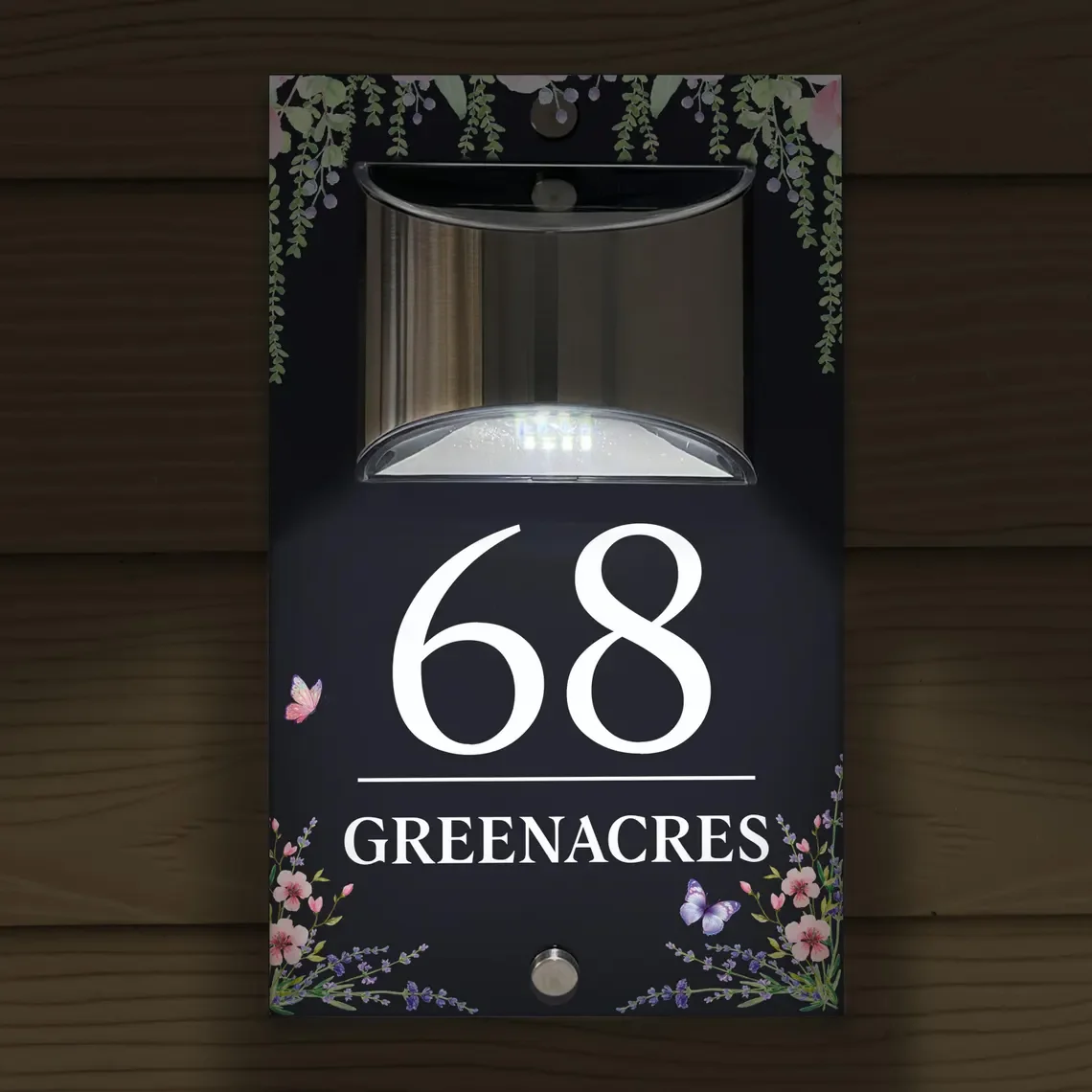 Custom Number Sign Solar Illuminated Modern House Number Sign Butterfly Flower Border Design Address Plaque Number Sign