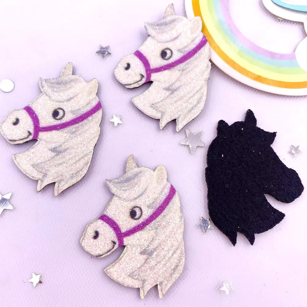 10pcs Glitter Felt Fabric Nonwovens Colorful exquisite Horse Applique DIY Sewing Patch Halloween Decor Supplie Accessorie Craft