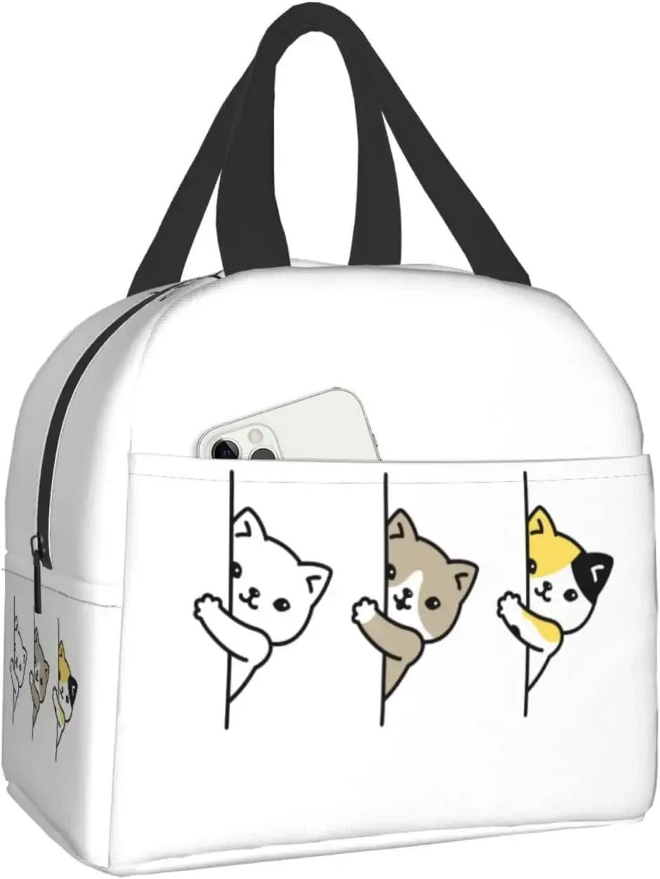 Cute White Cat Cartoon Cat Head Lunch Box Reusable Lunch Bag Work Cooler Reusable Tote Picnic Boxes Insulated Container Shopping