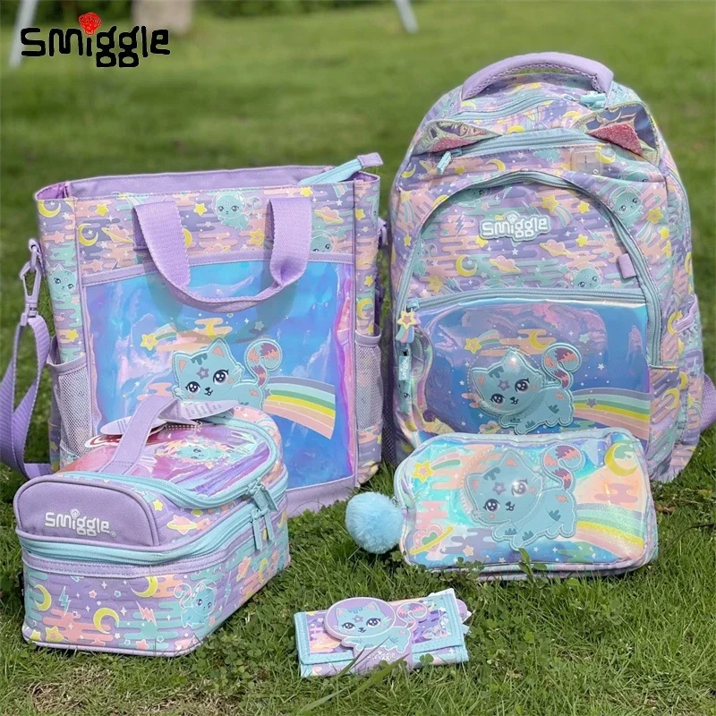 Genuine Australian Smiggle Blue Space Cat Student Backpack Crossbody Backpack Lunch Bag Pencil Box Card Bag Student Gift