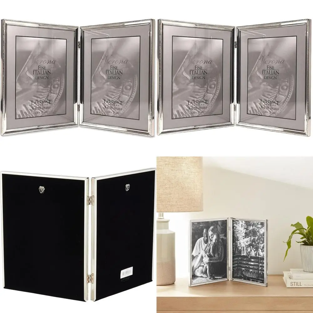 

8 x 10 Silver Hinged Double Photo Frame with Beaded Accents