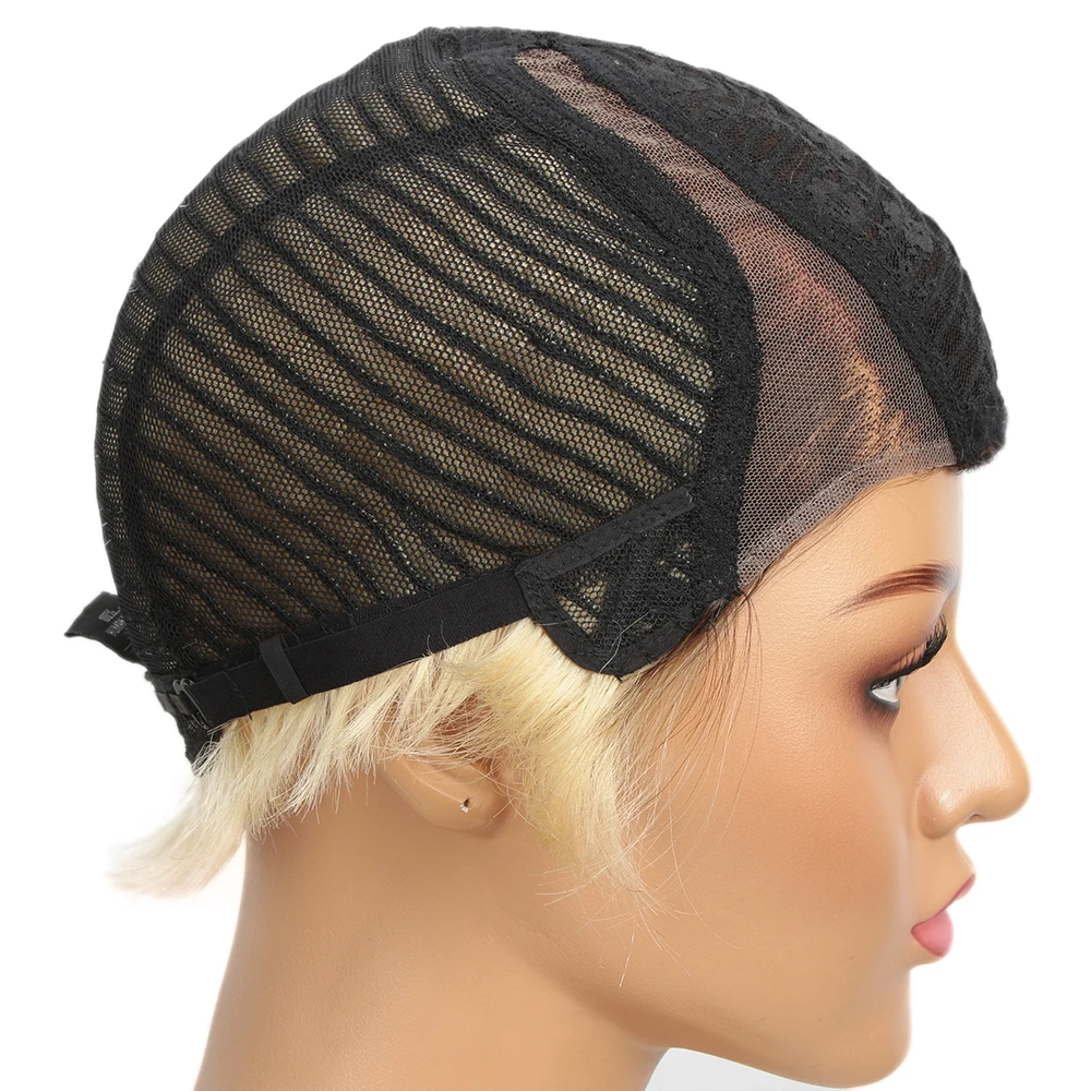 Lekker 613 Blonde Short Pixie Cut Straight 100% Human Hair Side Part Lace Wigs For Women Brazilian Remy Hair Glueless Clearance