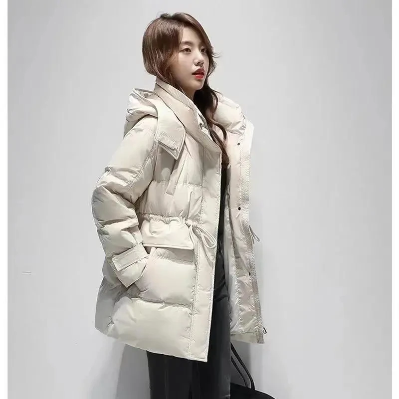 2024 Winter New Down Cotton Jacket Women\'s Thicken Parker Ladies Mid Length Slim Waist Warm Overcoat Fashion Casual Coats Female