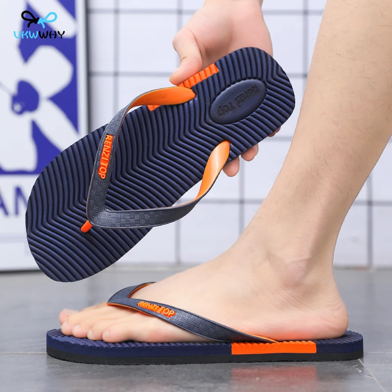 VKWWHY Men's Beach Flip Flop Outdoor Summer Slippers Man Fashion EVA Flip Flop Comfortable Flat Floor Slippers Pool Slippers