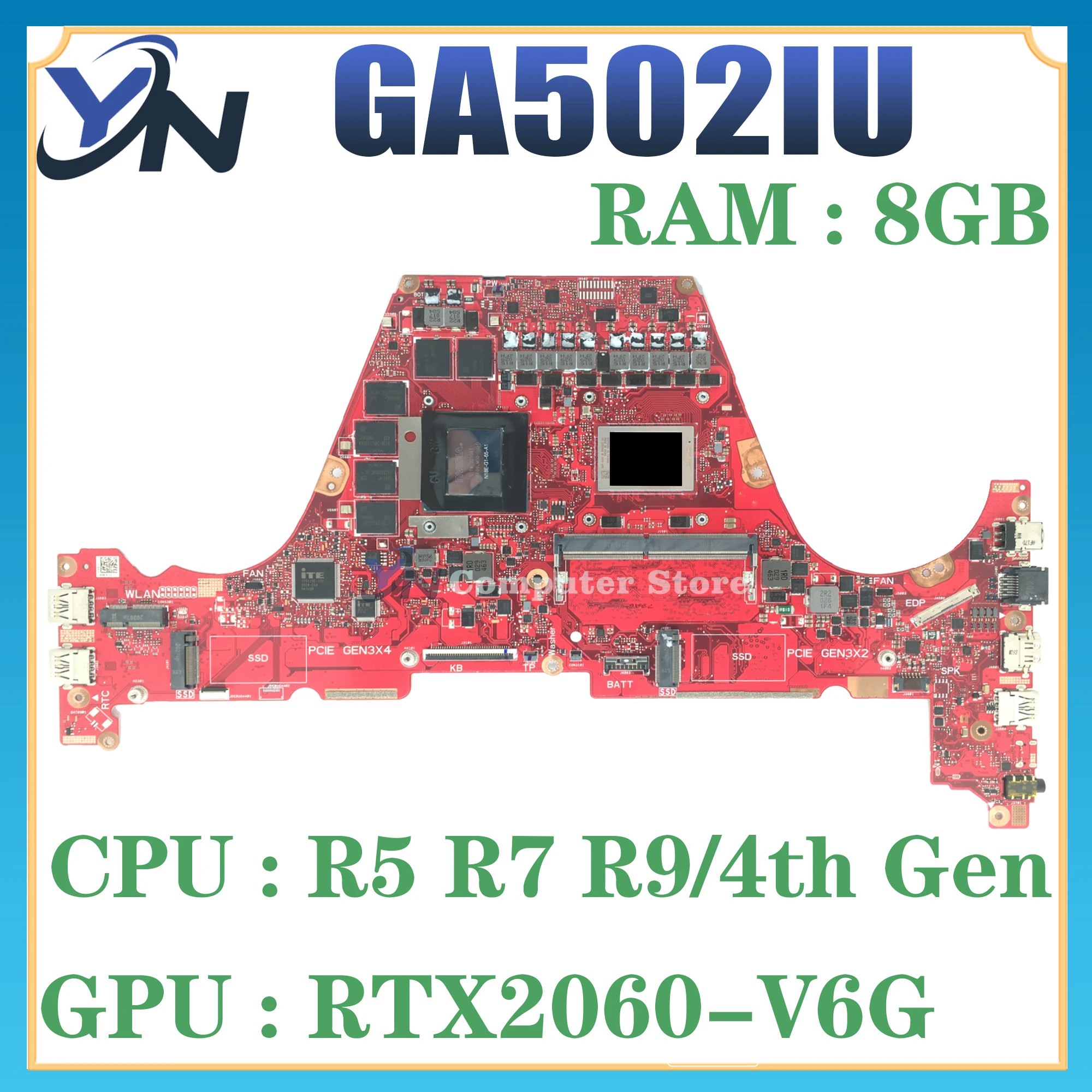 Mainboard For ASUS GA502IV GA502IU GA502 GA502DU GA502I Laptop Motherboard R5 R7 R9 GTX1660Ti/V6G RTX2060/6G RAM/8GB