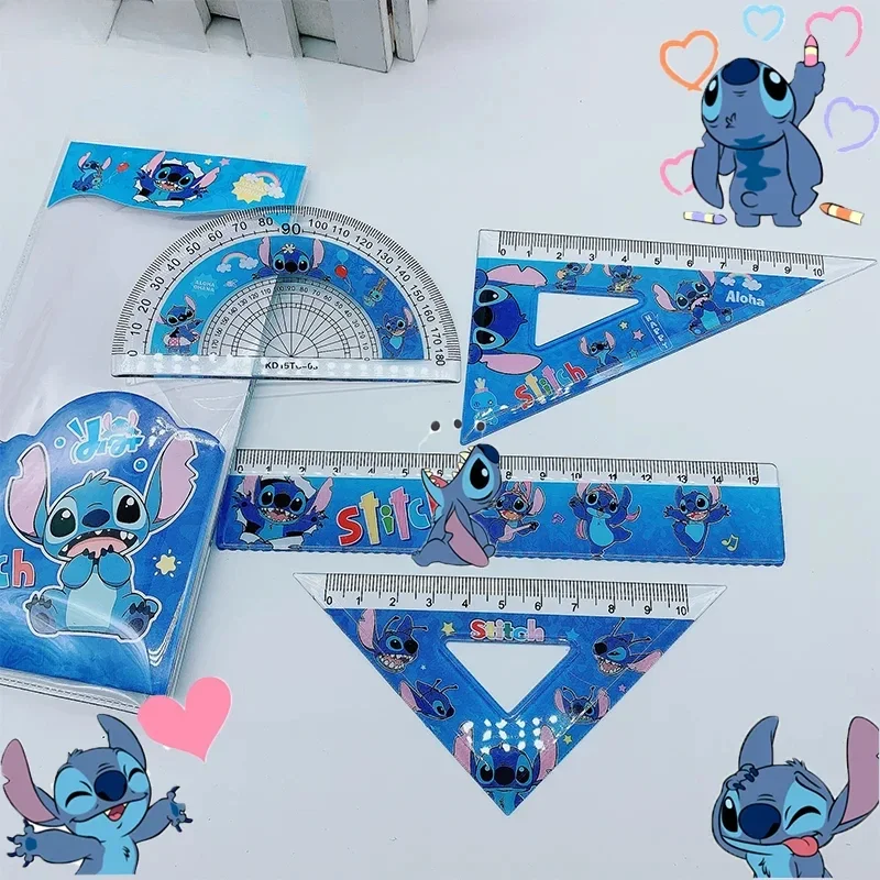 1/4pcs Disney Stitch Ruler Set Student Study Stationery Ruler Triangle Protractor Set School Supplies Kid Christmars Gift