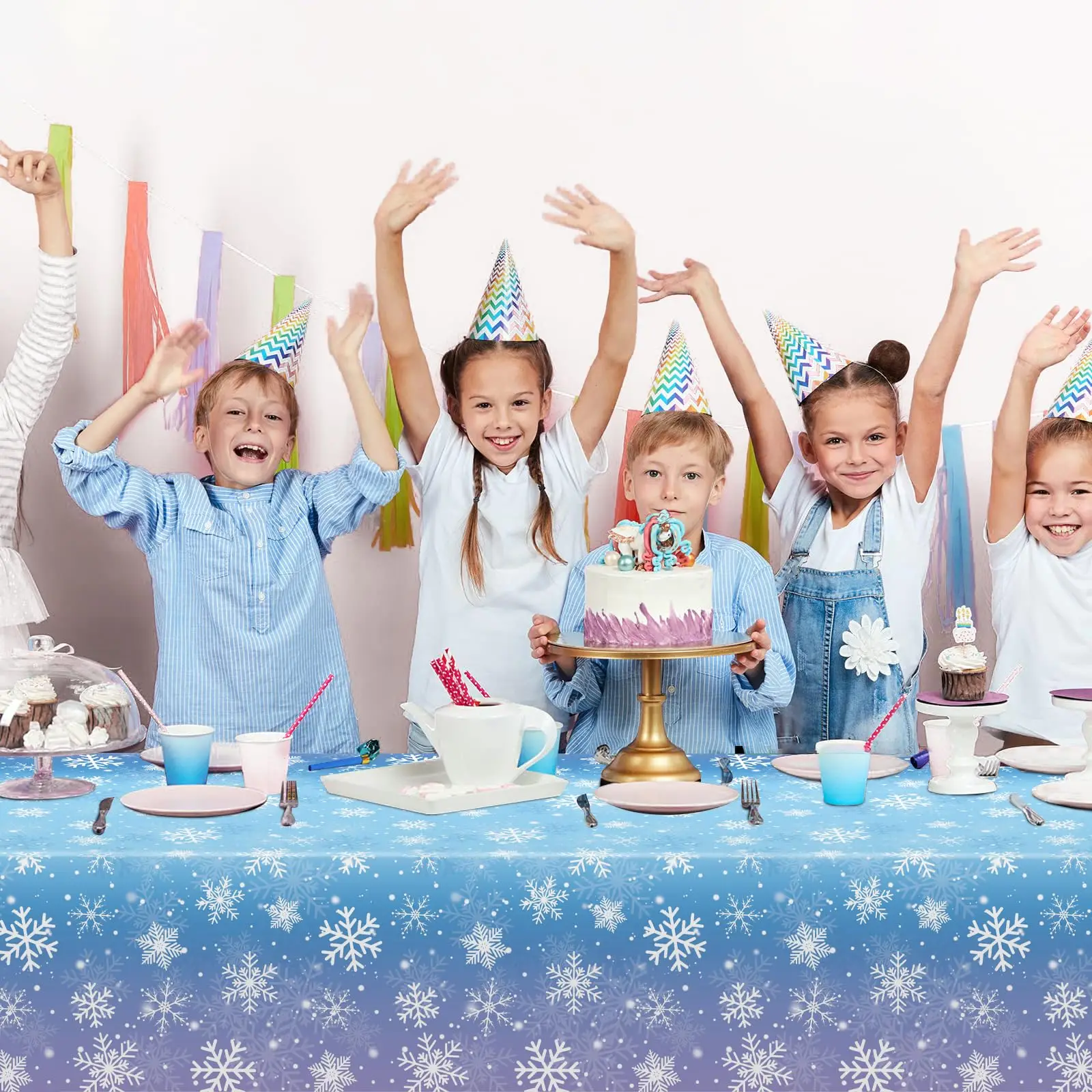 Winter Snowflake Tablecloth Frozen Themed Table Cover for Christmas Holiday Winter Wonderland Birthday Party Decoration view 6