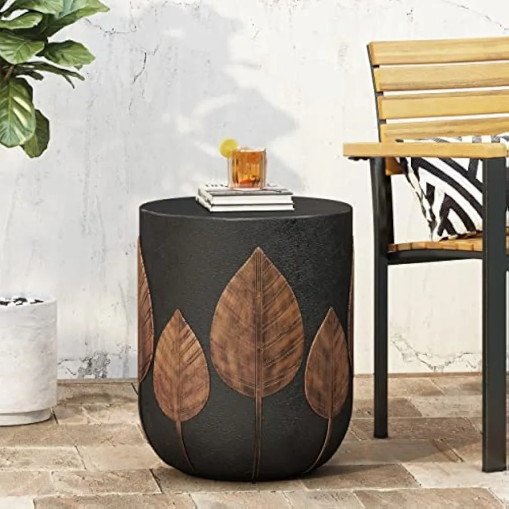 

Outdoor Light Weight Concrete Side Table, End Table Cylinder Shaped Concrete Side Tables, Patio Accent Tables with Tree Trunk Sl