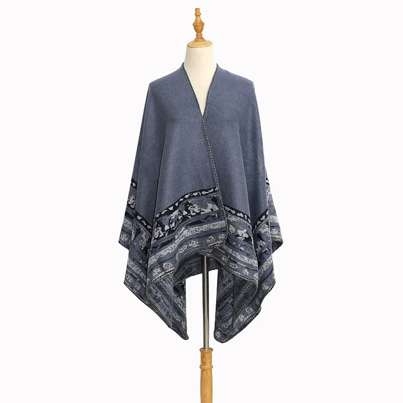 Poncho Imitation Cashmere Cloak Ethnic Style Tourism Vacation Cape Women's Spring and Autumn Hook Flower Cloak Windproof Capes P