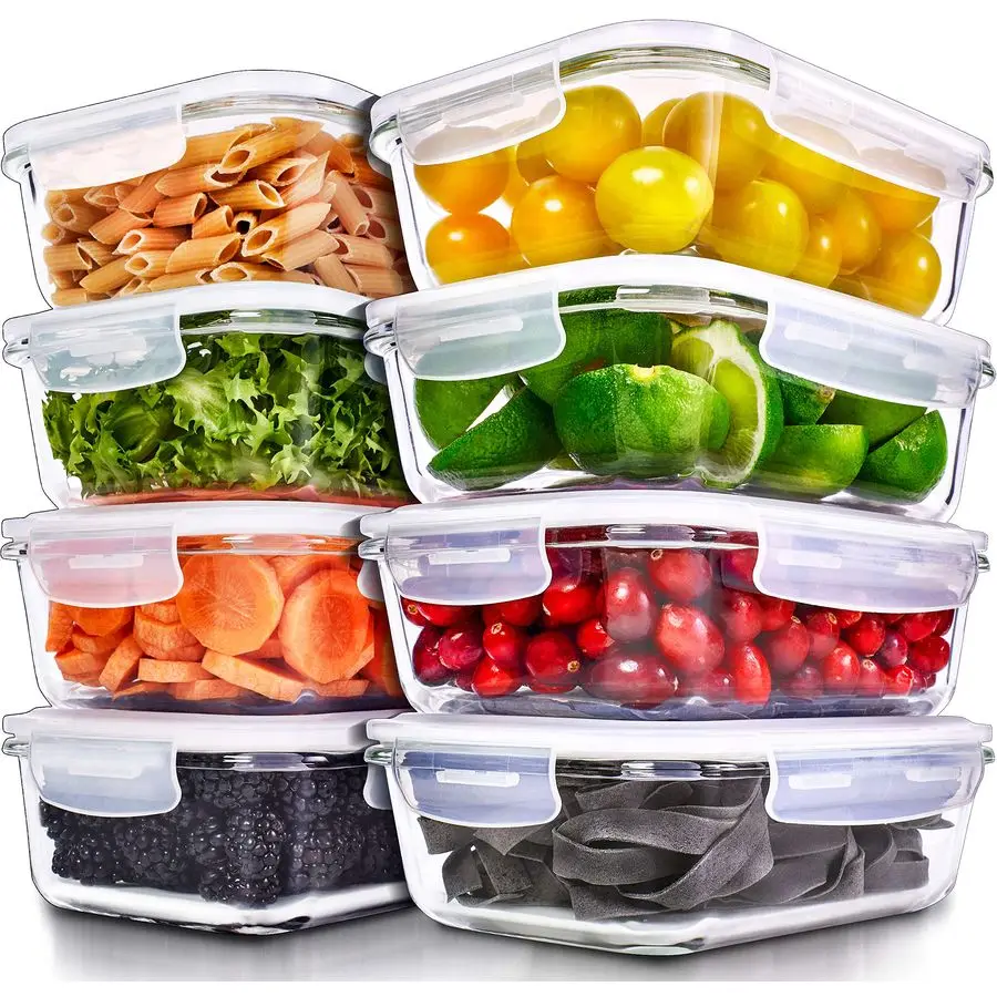 

8 Pack 36 Oz Glass Meal Prep Containers Dishwasher Microwave Freezer Oven Safe Glass Storage Containers with Lids MultiCompartme