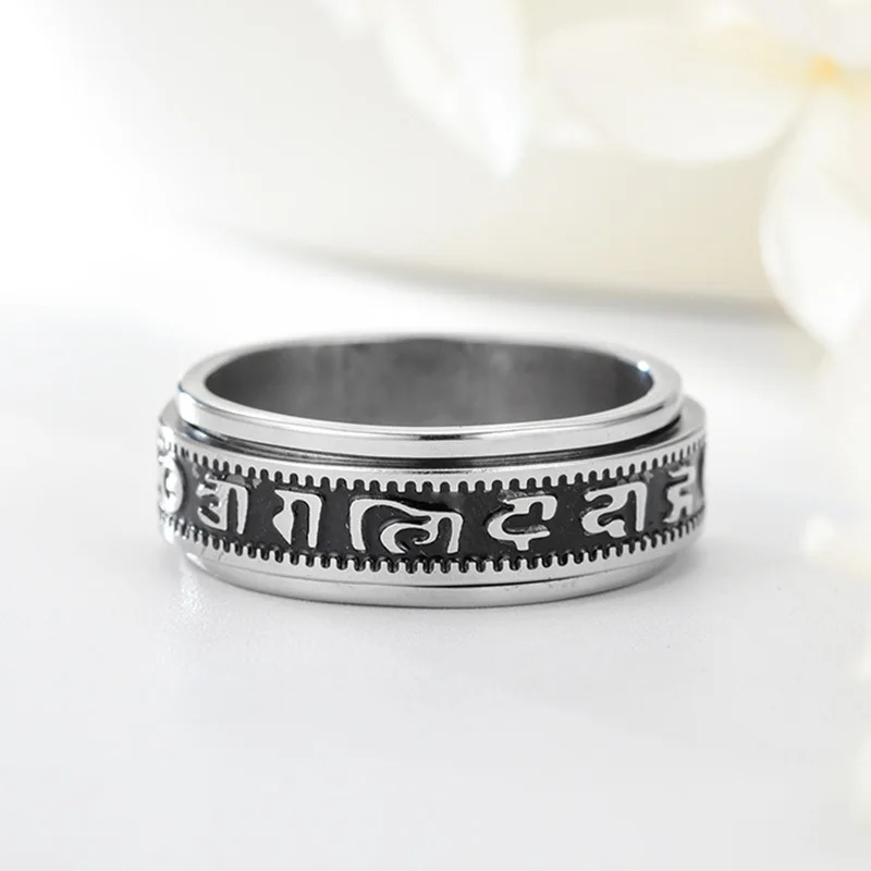 Spinning Spinner Ring For Men Women Anxiety Fidget Rings Stainless Steel Moon Star Roman Numerals Chain Rotating Ring