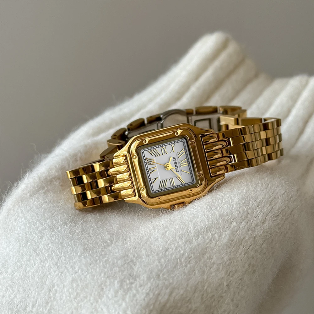 Elegant Unisex Watch Square Dial Silver Gold Two-Tone Stainless Steel Men Women Fashion Quartz Watches Bracelet Wristwatch