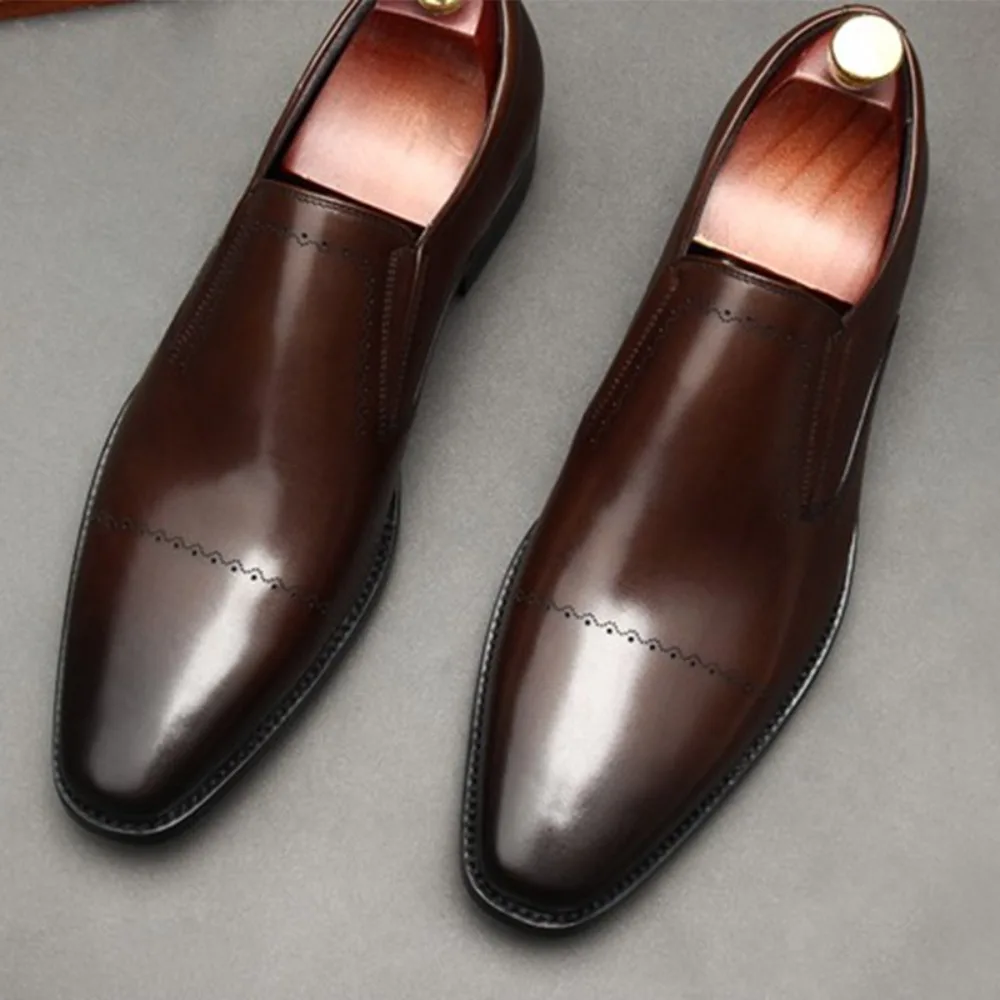 2027 New Handcrafted Mens Oxford Shoes Square Toe Genuine Calfskin Leather Brogue Dress Shoes Classic Business Formal Shoes Man