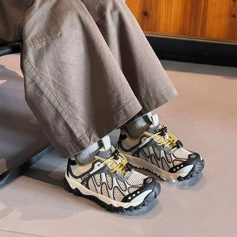 

2026 Spring Autumn Children Shoes KPOP Leather Breathable Kids Outdoor Casual Shoes Non-slip Fashion Toddler Girls Boys Sneakers