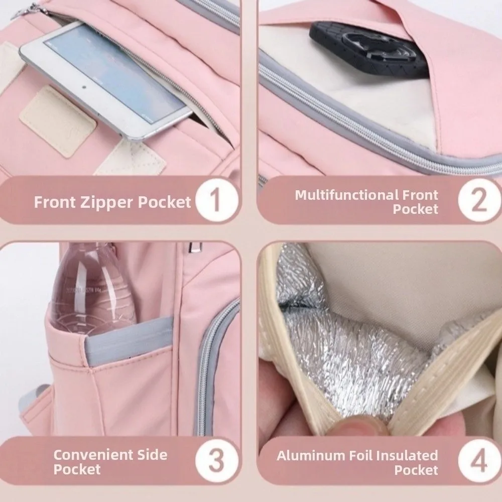 Nylon Mommy Bag Large Capacity Waterproof Diaper Bag Backpack Insulated Pockets Multifunctional Maternity Travel Bag Women