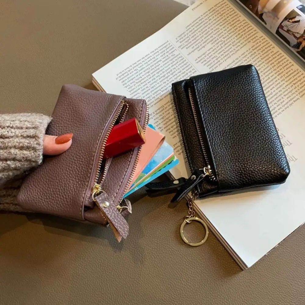

Multi Card Slots Women Short Wallet Zipper Multifunctional Small Cowhide Wallets Solid Color Hand Clutch Pu Coin Purse Party