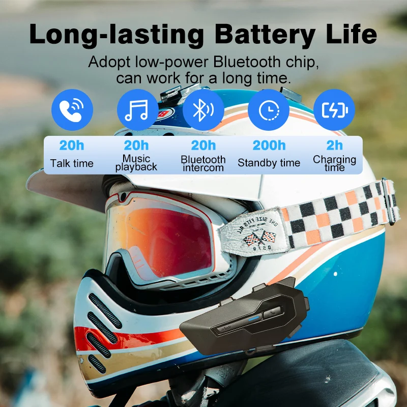 Maxto X2 Motorcycle Helmet Headset Intercom Support FM MP3 2-Person Intercom Distance 800M  IPX6 Waterproof