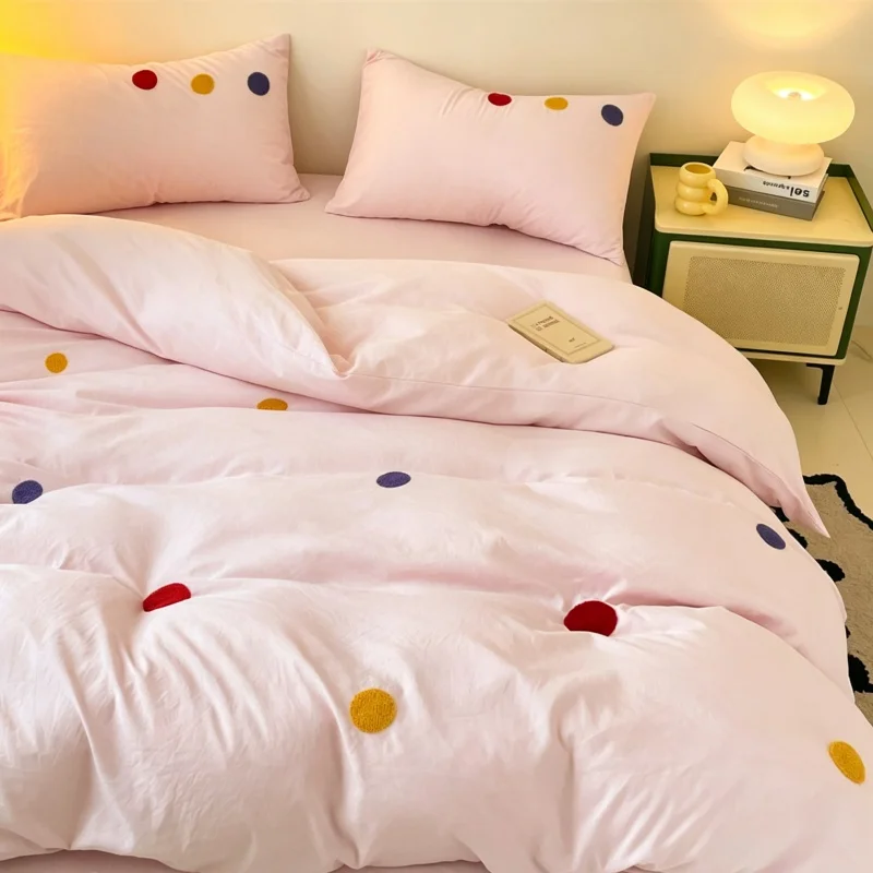 3pcs Embroidery dot Duvet Cover Set (1*Duvet Cover + 2*Pillowcase, Without Core),soft fabricBedding Set